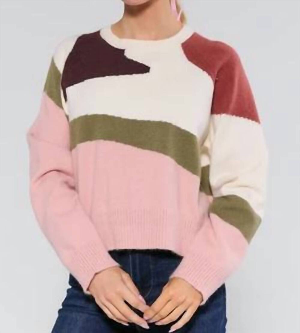 NEW ANNIEWEAR cora color block sweater in ivory multi